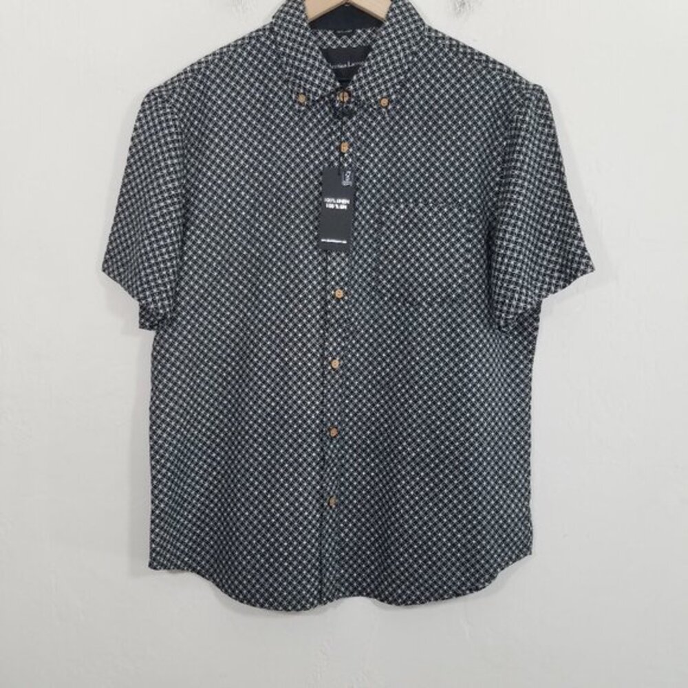 NWT Christian Lacroix 100% Linen Button Down Shirt Long Sleeve Print Size L